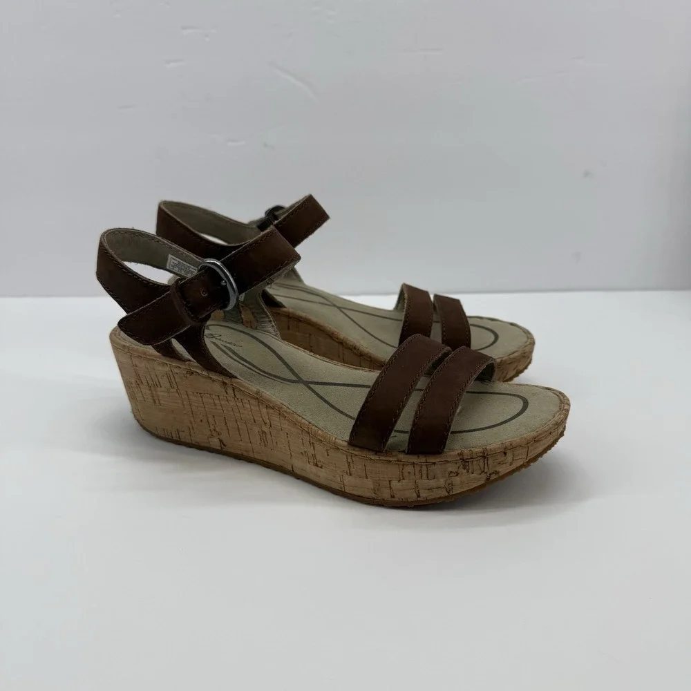 Eddie Bauer Sandals Womens 6 Kara II Ankle Strap Brown Buckle Casual Wedge Heels